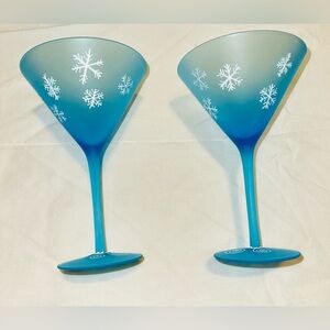 Blue Snowflake Martini Glasses